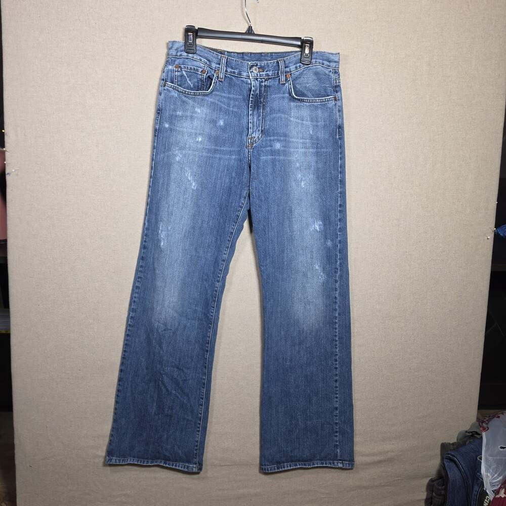 Vintage Lucky Brand Dungarees Mens Jeans 32x32 90s Made in USA Distressed Blue